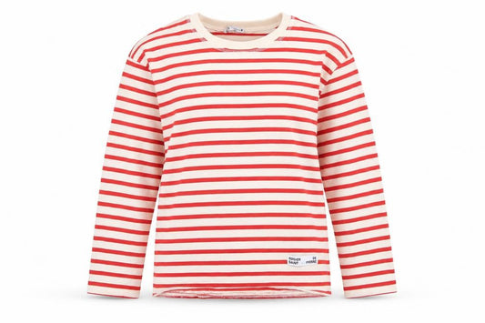 Zara Women Red Cream Striped Cotton Jersey Long Sleeve T-Shirt L