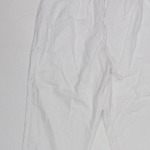Marks and Spencer Women White Linen Blend Drawstring Jogger Trousers UK 16