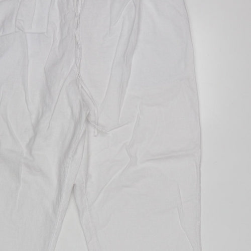 Marks and Spencer Women White Linen Blend Drawstring Jogger Trousers UK 16