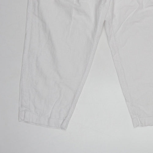 Marks and Spencer Women White Linen Blend Drawstring Jogger Trousers UK 16