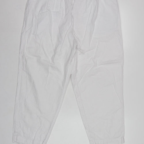 Marks and Spencer Women White Linen Blend Drawstring Jogger Trousers UK 16