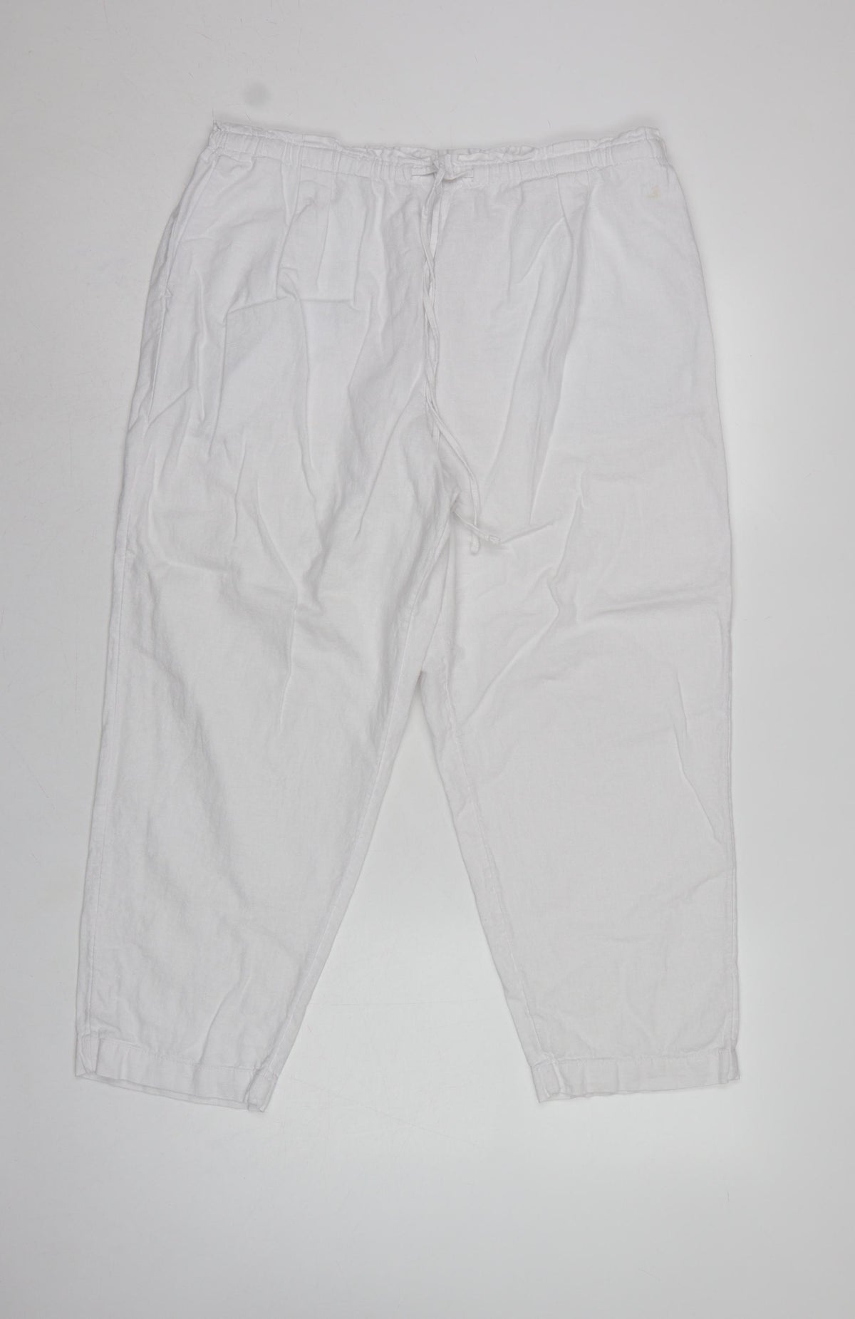 Marks and Spencer Women White Linen Blend Drawstring Jogger Trousers UK 16