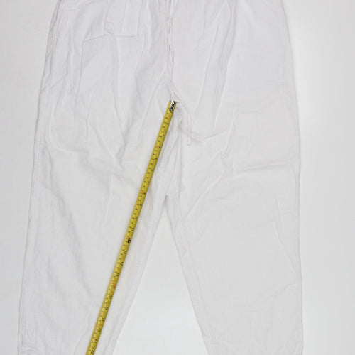 Marks and Spencer Women White Linen Blend Drawstring Jogger Trousers UK 16