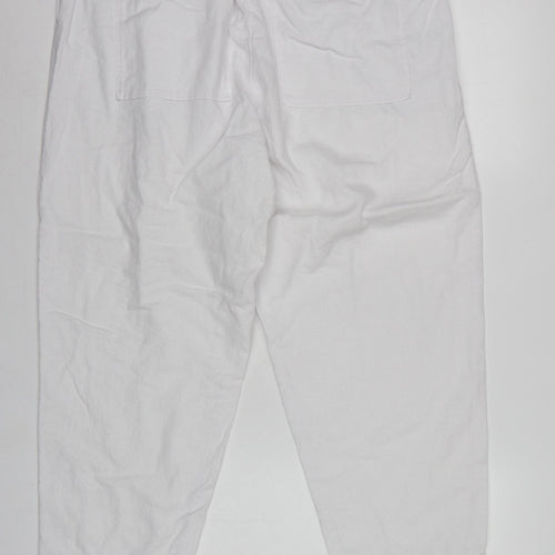 Marks and Spencer Women White Linen Blend Drawstring Jogger Trousers UK 16