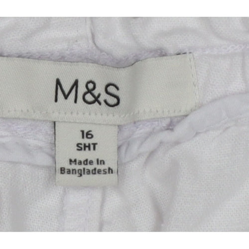 Marks and Spencer Women White Linen Blend Drawstring Jogger Trousers UK 16