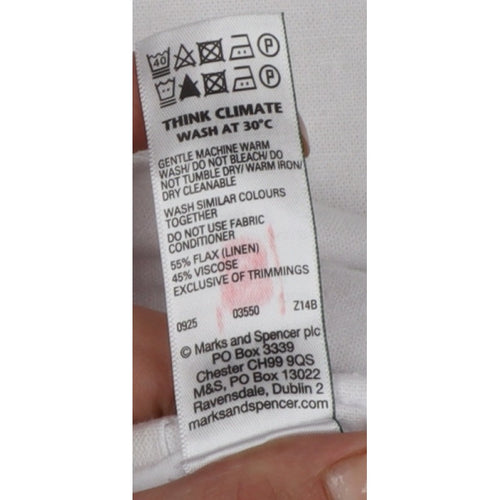 Marks and Spencer Women White Linen Blend Drawstring Jogger Trousers UK 16