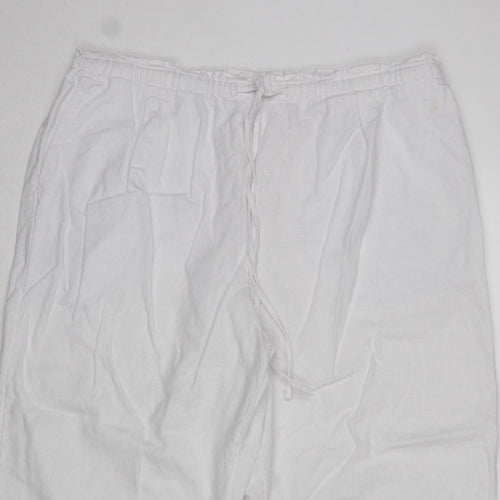 Marks and Spencer Women White Linen Blend Drawstring Jogger Trousers UK 16