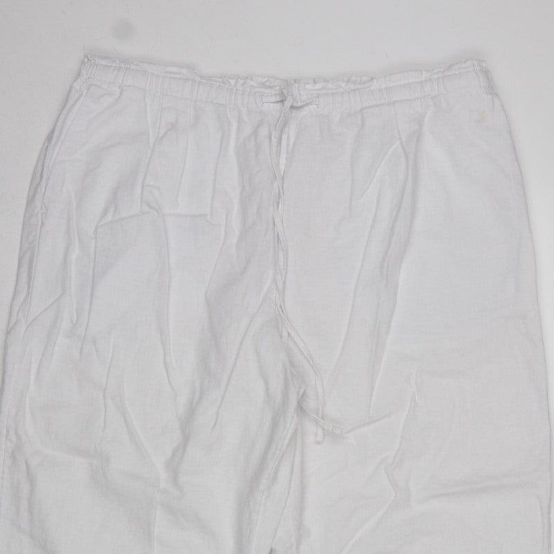 Marks and Spencer Women White Linen Blend Drawstring Jogger Trousers UK 16