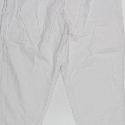 Marks and Spencer Women White Linen Blend Drawstring Jogger Trousers UK 16