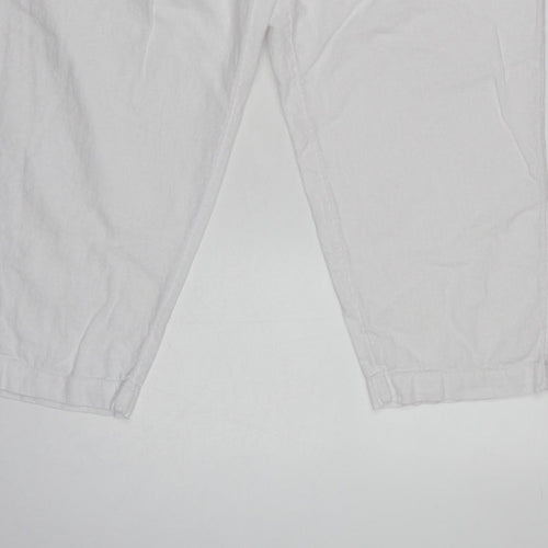 Marks and Spencer Women White Linen Blend Drawstring Jogger Trousers UK 16