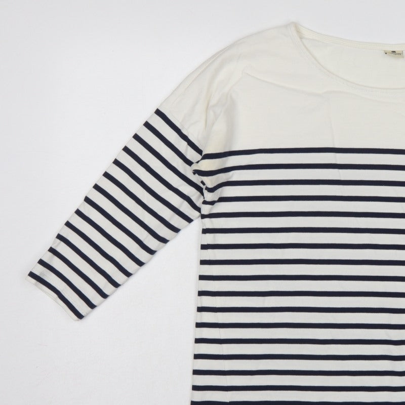 Timeout Women White Navy Striped M 3/4 Sleeve Jersey T-Shirt