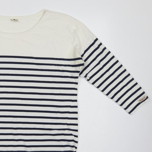 Timeout Women White Navy Striped M 3/4 Sleeve Jersey T-Shirt