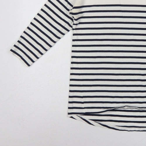 Timeout Women White Navy Striped M 3/4 Sleeve Jersey T-Shirt