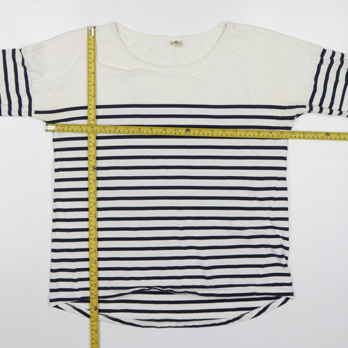 Timeout Women White Navy Striped M 3/4 Sleeve Jersey T-Shirt
