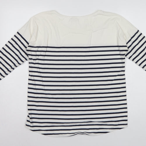 Timeout Women White Navy Striped M 3/4 Sleeve Jersey T-Shirt