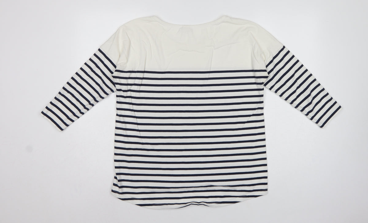 Timeout Women White Navy Striped M 3/4 Sleeve Jersey T-Shirt