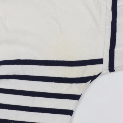 Timeout Women White Navy Striped M 3/4 Sleeve Jersey T-Shirt