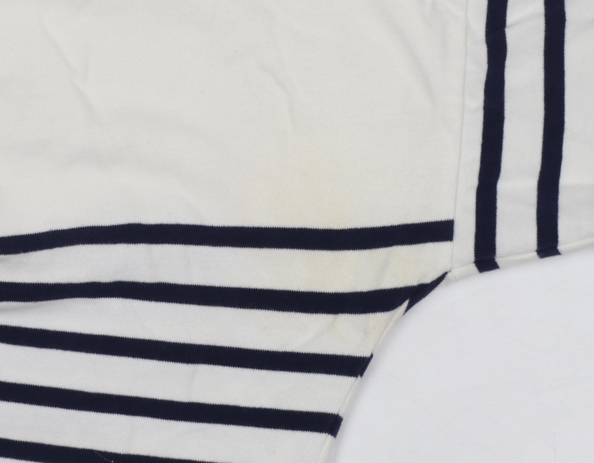 Timeout Women White Navy Striped M 3/4 Sleeve Jersey T-Shirt