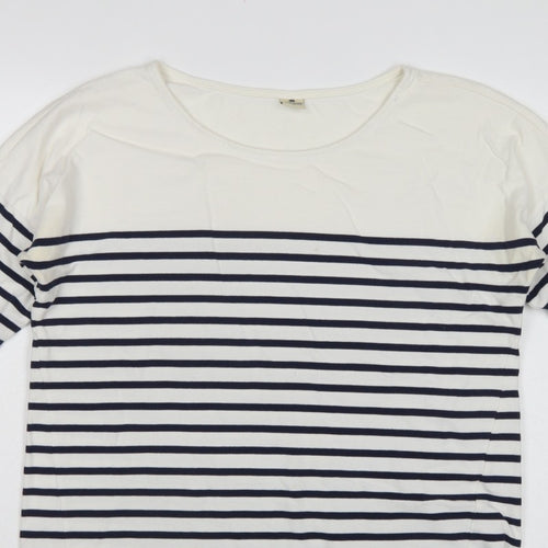 Timeout Women White Navy Striped M 3/4 Sleeve Jersey T-Shirt