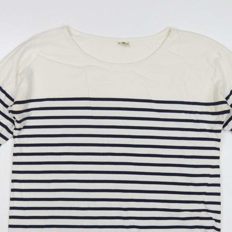 Timeout Women White Navy Striped M 3/4 Sleeve Jersey T-Shirt