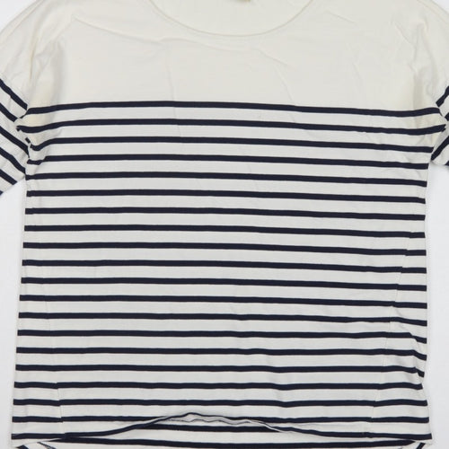 Timeout Women White Navy Striped M 3/4 Sleeve Jersey T-Shirt