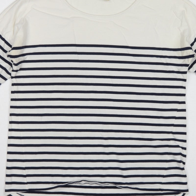 Timeout Women White Navy Striped M 3/4 Sleeve Jersey T-Shirt
