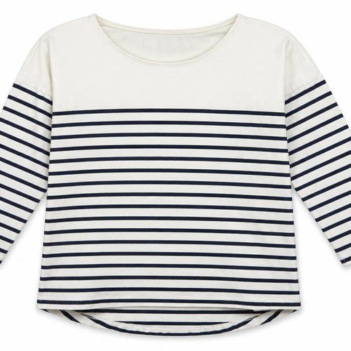 Timeout Women White Navy Striped M 3/4 Sleeve Jersey T-Shirt