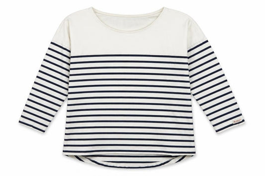 Timeout Women White Navy Striped M 3/4 Sleeve Jersey T-Shirt