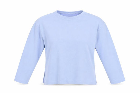 Stradivarius Women Blue S Ribbed Jersey Long Sleeve Crew Neck T-Shirt