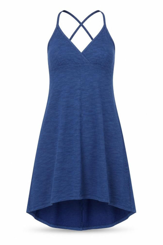 Front view of Lands' End Canvas Women Blue M Hi-Low Fit & Flare Jersey Dress