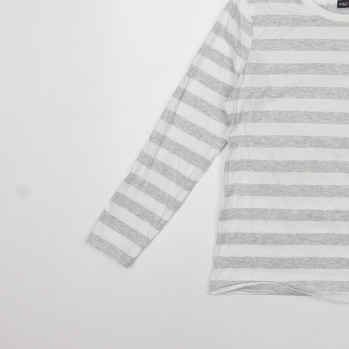 Marks & Spencer Women Grey Stripe Cotton Long Sleeve Basic T-Shirt UK 10