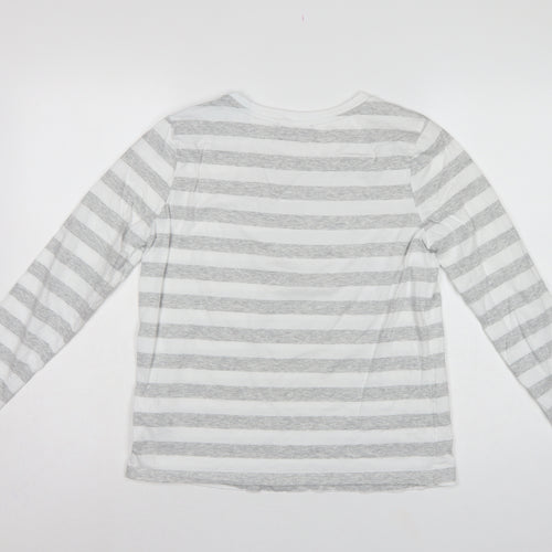 Marks & Spencer Women Grey Stripe Cotton Long Sleeve Basic T-Shirt UK 10