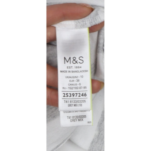 Marks & Spencer Women Grey Stripe Cotton Long Sleeve Basic T-Shirt UK 10