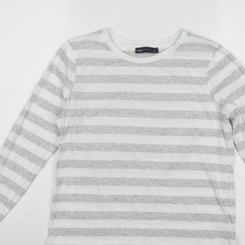 Marks & Spencer Women Grey Stripe Cotton Long Sleeve Basic T-Shirt UK 10