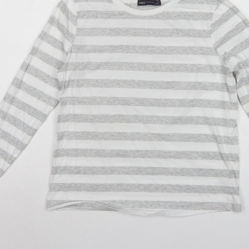 Marks & Spencer Women Grey Stripe Cotton Long Sleeve Basic T-Shirt UK 10