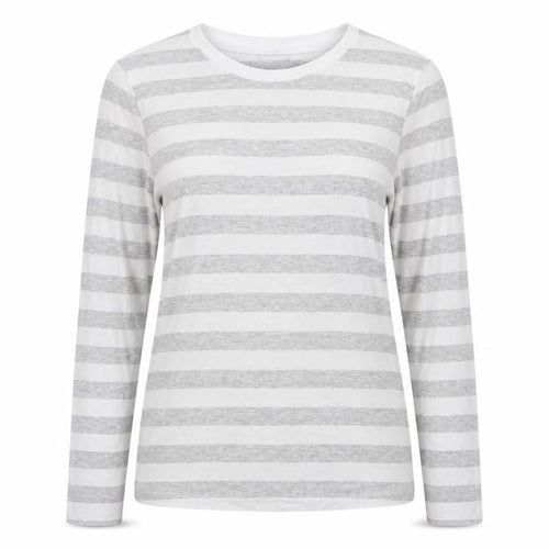 Marks & Spencer Women Grey Stripe Cotton Long Sleeve Basic T-Shirt UK 10