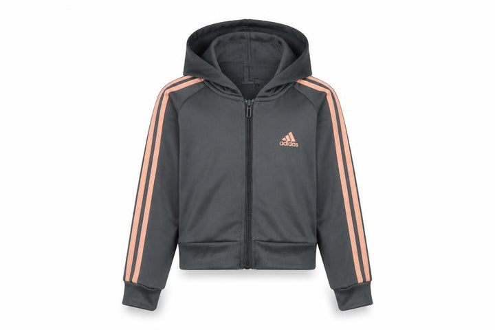 Adidas Girls Black Pink 3 Stripe Full Zip Hoodie Age 7-8 Years