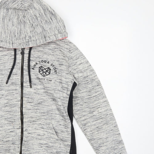 Pink Soda Sport Women Grey UK 8 Full Zip Hooded Logo Hoodie