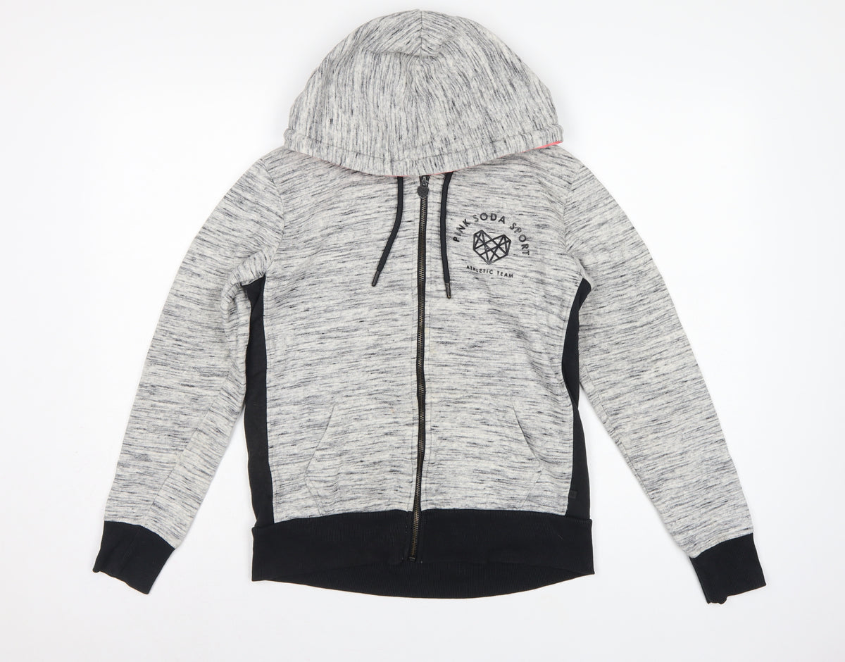 Pink Soda Sport Women Grey UK 8 Full Zip Hooded Logo Hoodie