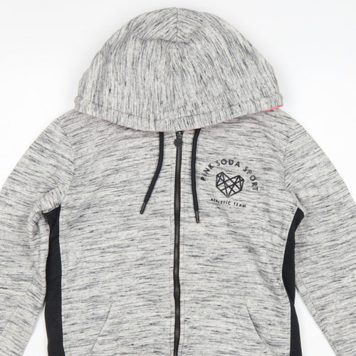 Pink Soda Sport Women Grey UK 8 Full Zip Hooded Logo Hoodie
