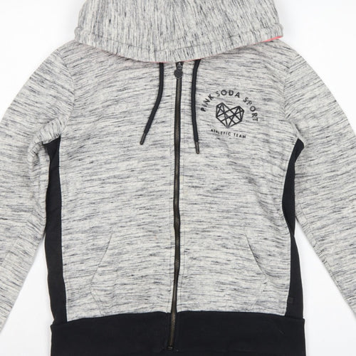 Pink Soda Sport Women Grey UK 8 Full Zip Hooded Logo Hoodie