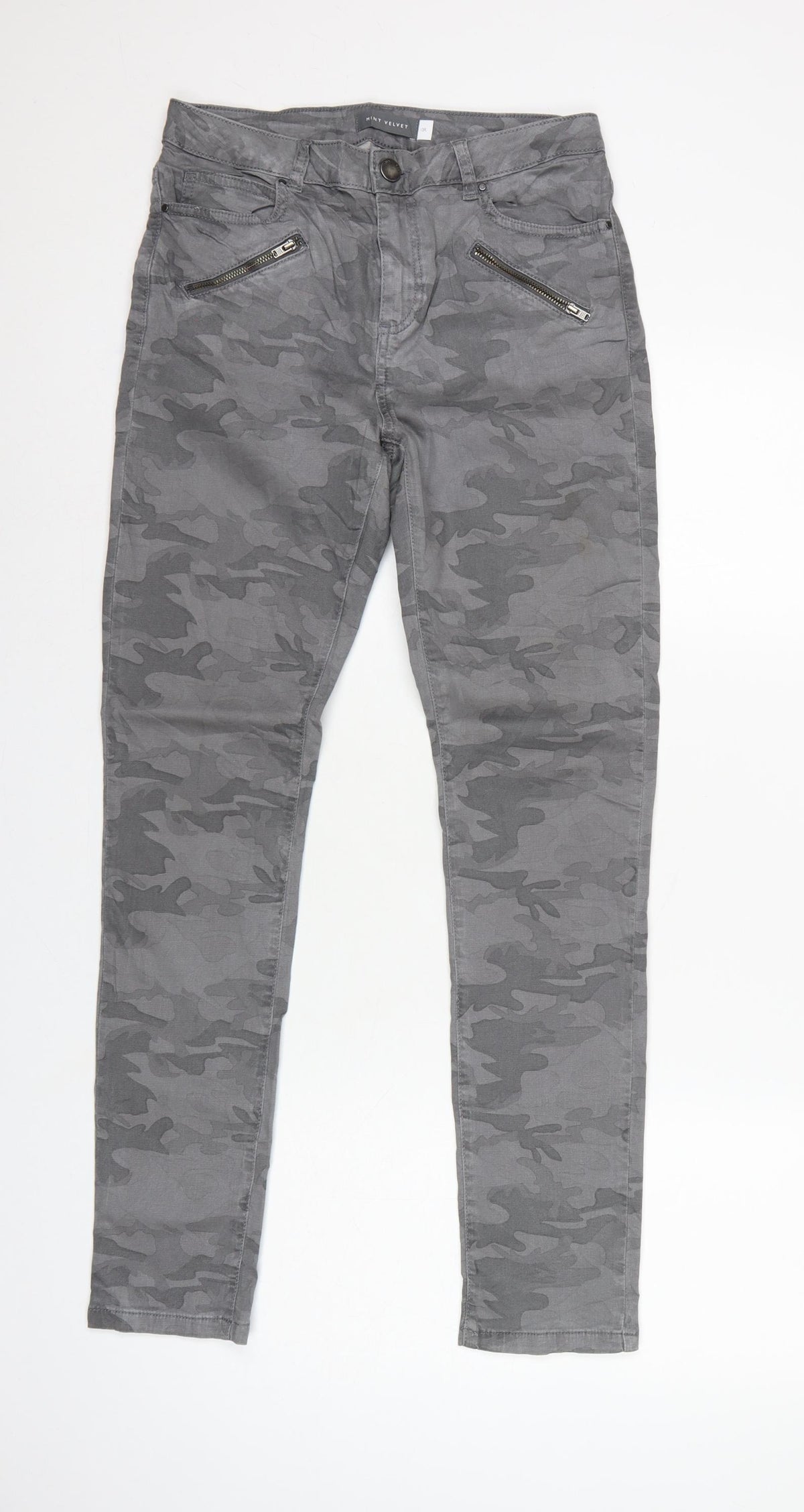 Mint Velvet Women Grey Camo Skinny Jeans Size 10 Zip Detail