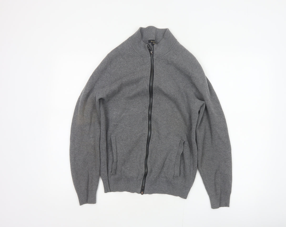 Back view of Massimo Dutti Men Grey S Full Zip Cotton High Neck Knit Jumper
