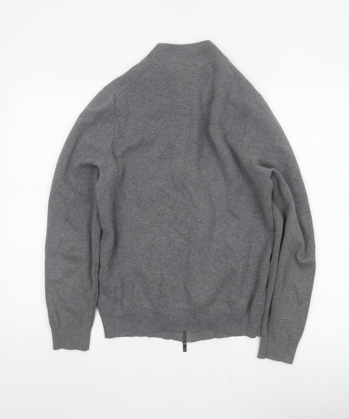 Close-up detail of Massimo Dutti Men Grey S Full Zip Cotton High Neck Knit Jumper