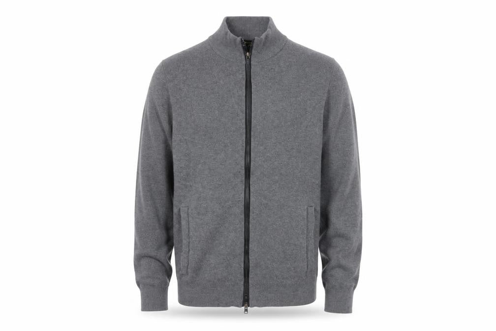 Front view of Massimo Dutti Men Grey S Full Zip Cotton High Neck Knit Jumper
