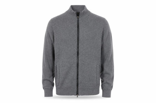 Massimo Dutti Men Grey S Full Zip Cotton High Neck Knit Jumper