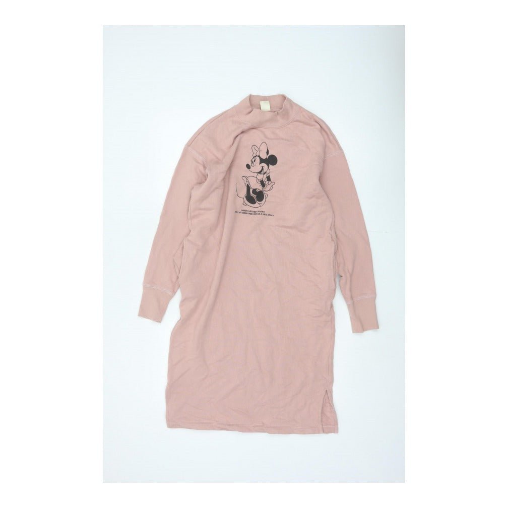 Uniqlo Women Pink S Minnie Mouse Graphic Mock Neck Jumper Dress