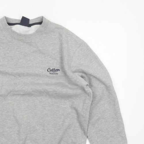 Cotton Traders Men’s Grey M Crew Neck Logo Fleece Pullover Sweatshirt