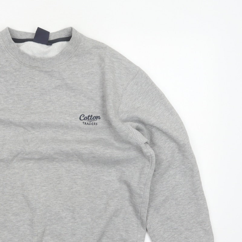 Cotton Traders Men’s Grey M Crew Neck Logo Fleece Pullover Sweatshirt
