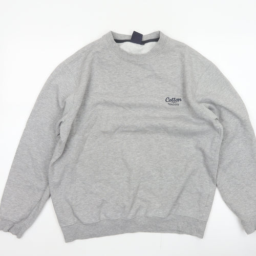 Cotton Traders Men’s Grey M Crew Neck Logo Fleece Pullover Sweatshirt